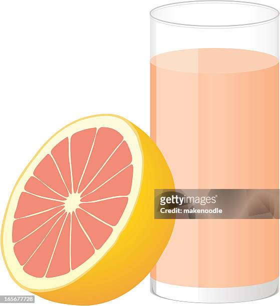 half pink grapefruit and glass of juice - pink grapefruit stock illustrations