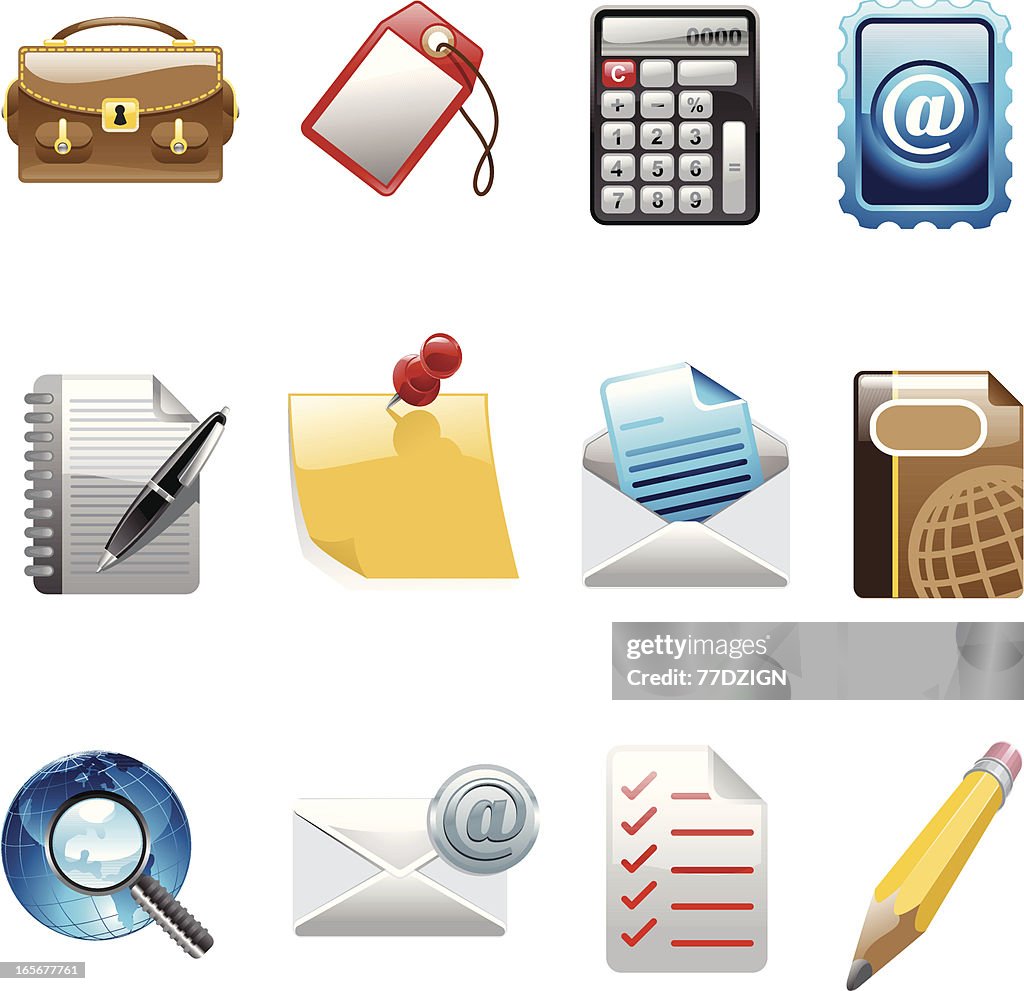 Office supply and information icon set