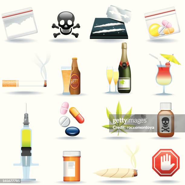 icon set, drugs and drinks - marijuana joint stock illustrations