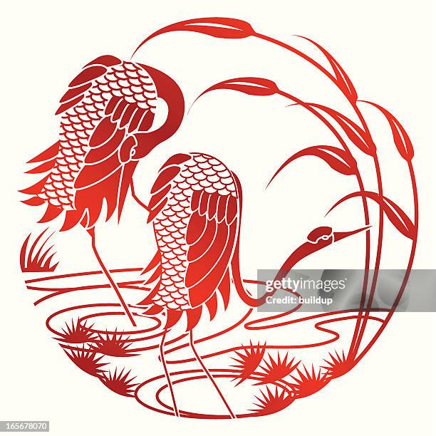 papier schnitt crane - crane bird stock-grafiken, -clipart, -cartoons und -symbole