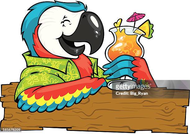 ilustrações, clipart, desenhos animados e ícones de papagaio de coquetel - camisa havaiana