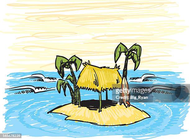 sketchy surf shack - grass hut stock illustrations