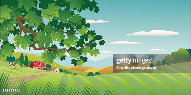 sommer-landschaft - farm or agriculture stock-grafiken, -clipart, -cartoons und -symbole