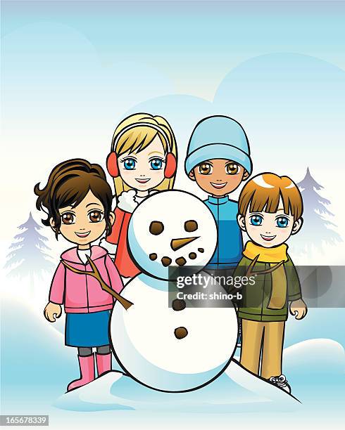 children's winter joy - face snow stock illustrations