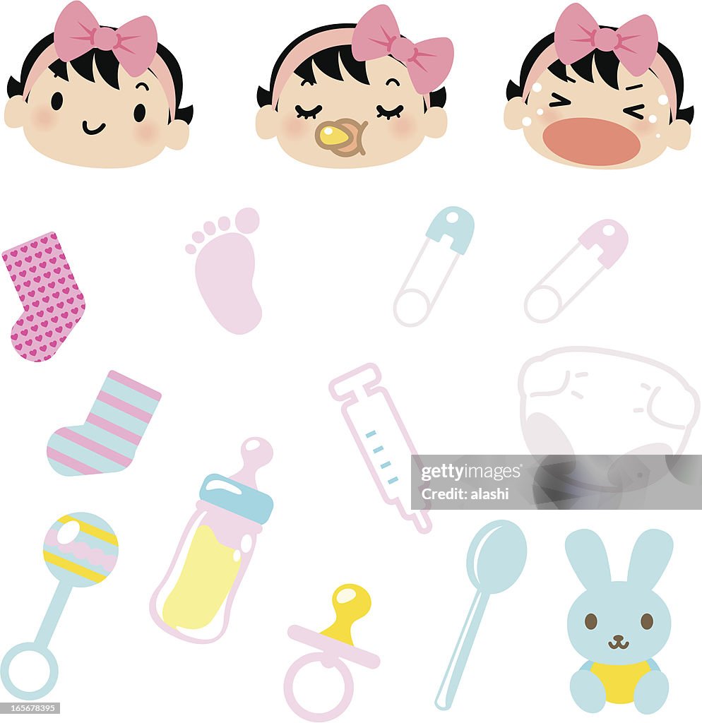 Icon Set - Cute Babies Emoticons and Baby Goods
