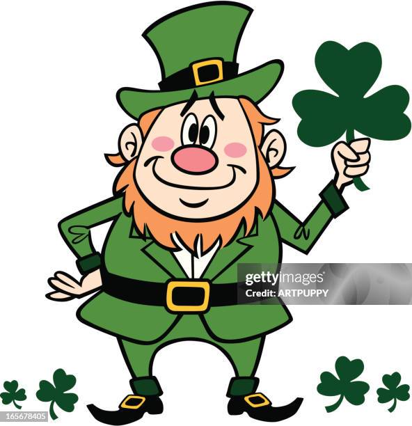 leprechaun with shamrock - leprechaun stock illustrations