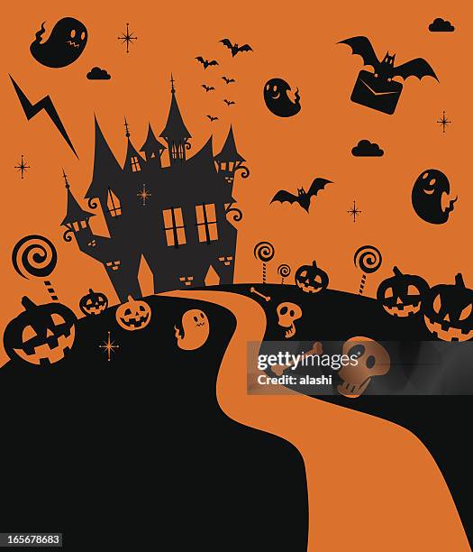 sexy und cool halloween haunted house, castle - fotolächeln stock-grafiken, -clipart, -cartoons und -symbole