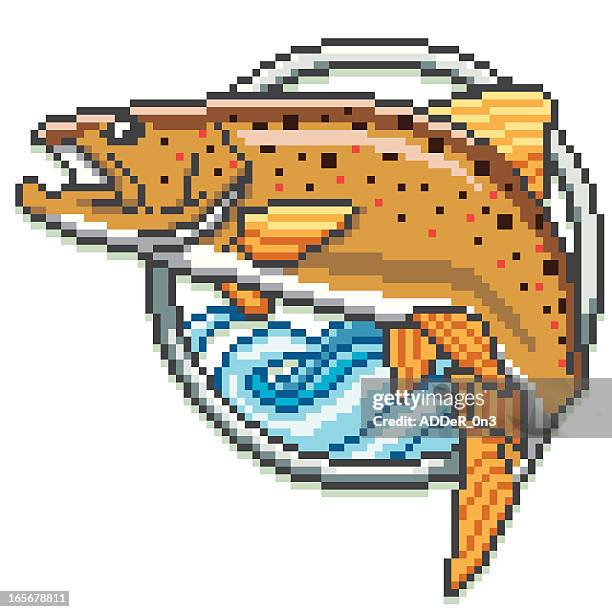 brown trout - pixel art style - brown trout 幅插畫檔、美工圖案、卡通及圖標