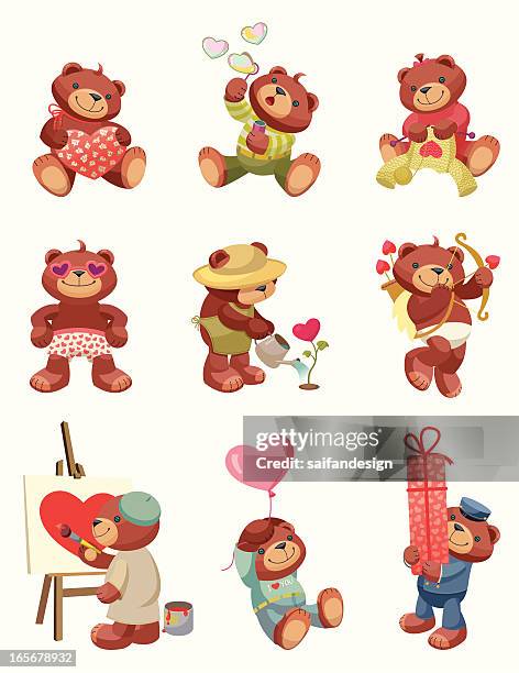 teddy bear series: valentine`s day. - woman blowing soap bubbles stock illustrations