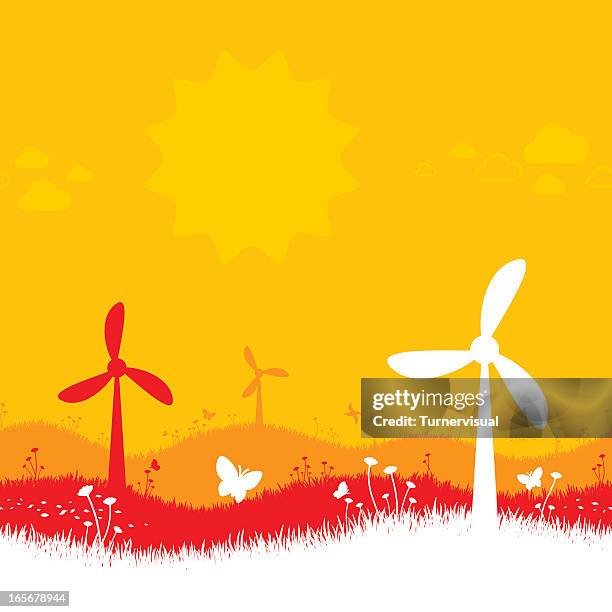 flowing landscape - wind mill stock illustrations