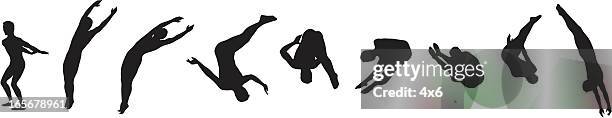 ilustrações de stock, clip art, desenhos animados e ícones de mergulhador em acção - ginástica