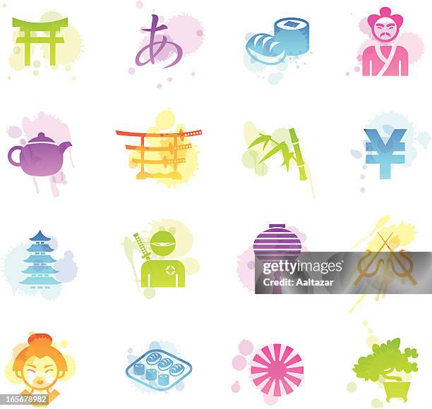 ilustrações, clipart, desenhos animados e ícones de manchas ícones-japão - japan yen cartoon