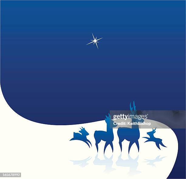 reindeer silhouettes in the snow background - north star background stock illustrations