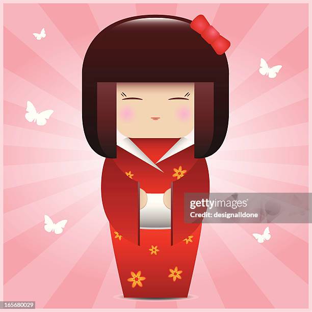 kokeshi doll - chinese dolls stock illustrations