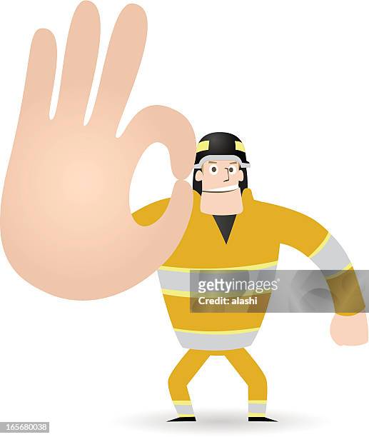 gesturing(hand sign): fireman showing ok! ( no problem! don't worry!) - kreativität stock illustrations