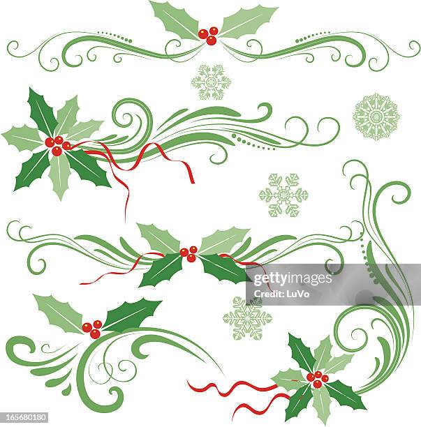 holly weihnachtsdekoration - ornament stock-grafiken, -clipart, -cartoons und -symbole