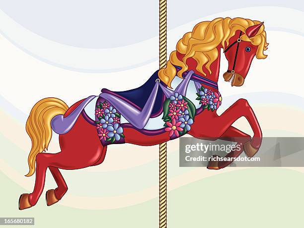 red karussell horse - carousel horses stock-grafiken, -clipart, -cartoons und -symbole