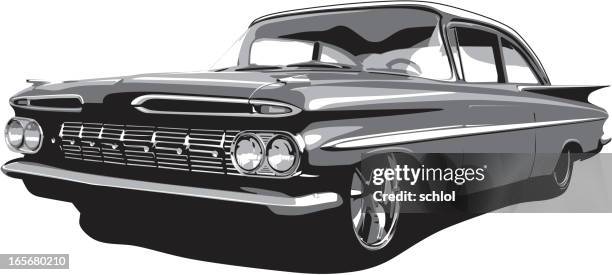 ilustraciones, imágenes clip art, dibujos animados e iconos de stock de vector de 1959 impala - hood ornament