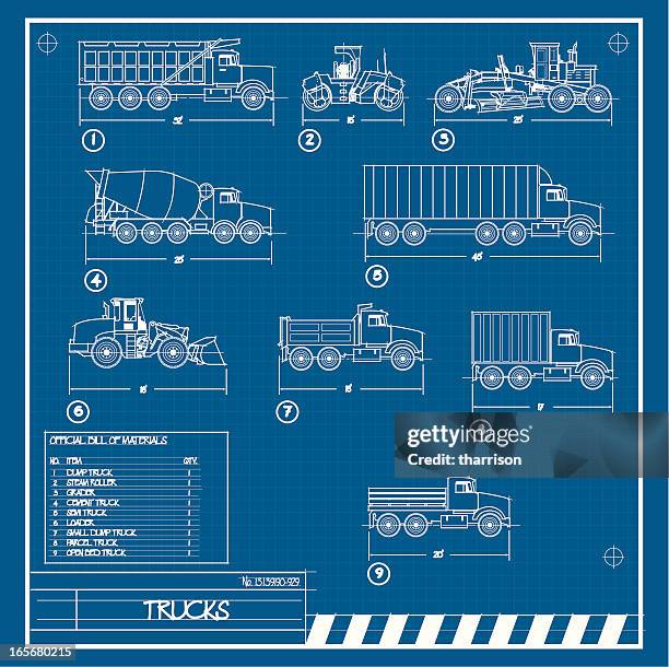 truck blueprint - steam roller stock illustrations