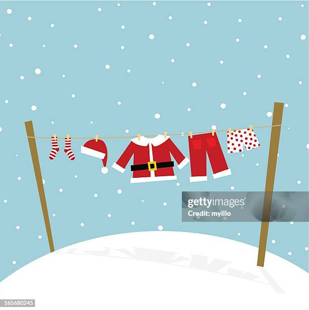 christmas card - hanging laundry stock illustrations