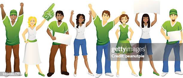 crowd of green fans - pep rally stock illustrations