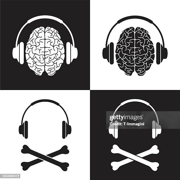 stockillustraties, clipart, cartoons en iconen met pirate headphone brain - spoorwegovergang