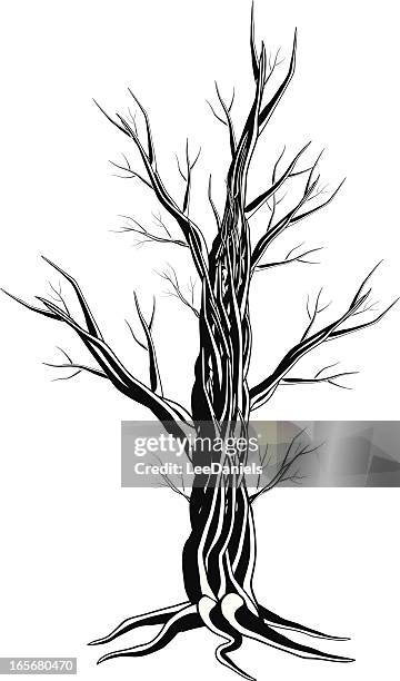 spooky tree - black and white silhouette - dead tree stock illustrations