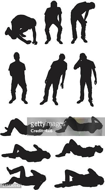 ilustraciones, imágenes clip art, dibujos animados e iconos de stock de hombre ondulantes en la risa - kneeling