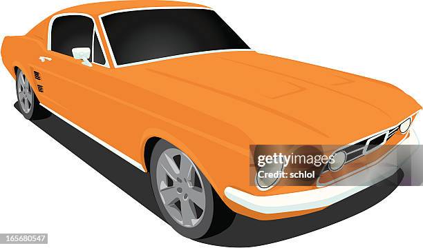vector 1967 mustang muscle car - vehicle hood stock illustrations