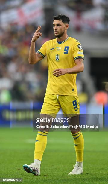 Roman Yaremchuk of Ukraine during the UEFA EURO 2024 European qualifier match between Ukraine and England at Stadion Wroclaw on September 9, 2023 in...