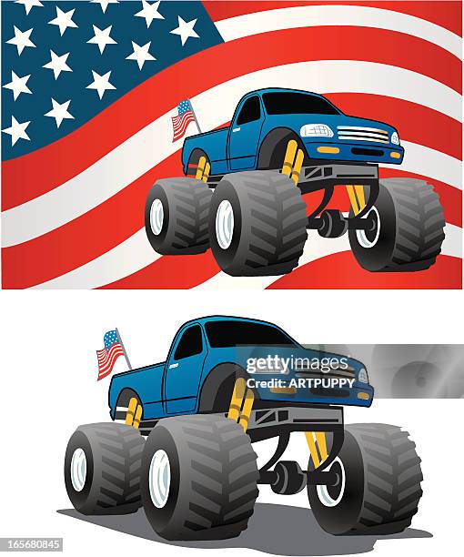 amerikanischen monstertruck - monstertruck stock-grafiken, -clipart, -cartoons und -symbole