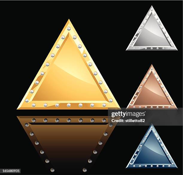 triangle metal plate with diamonds - bronze stock illustrations