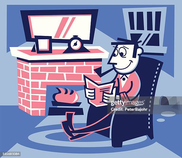 reading by the warm fireplace - burning papers stock illustrations