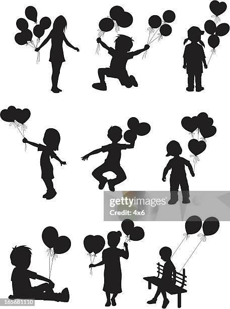 bildbanksillustrationer, clip art samt tecknat material och ikoner med children playing with balloons - ung i själen