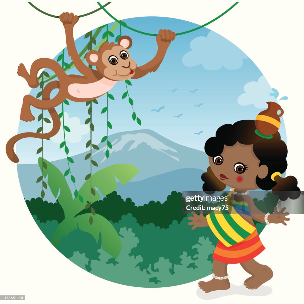 African girl and monkey