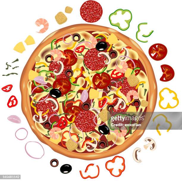 ilustrações de stock, clip art, desenhos animados e ícones de pizza - pimentão verde