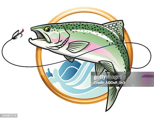 leaping rainbow trout icon - trout stock illustrations