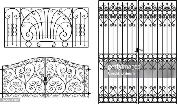 ilustraciones, imágenes clip art, dibujos animados e iconos de stock de puertas de hierro forjado - hierro forjado