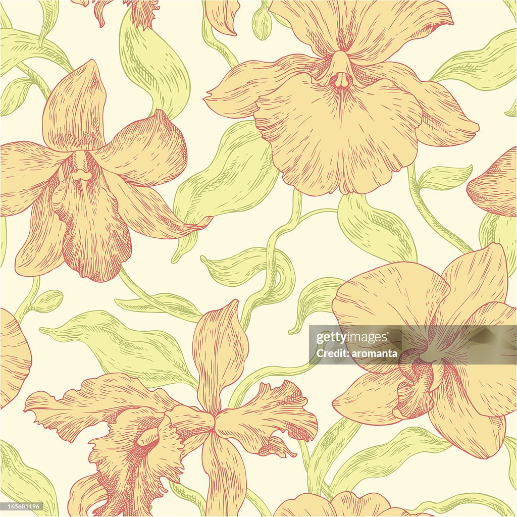 Seamless pattern with tropical orchids