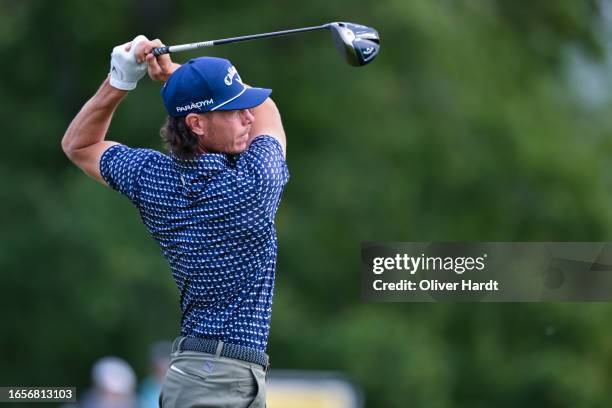 Kristoffer Broberg of Sweden plays a tee shot on the 06th hole during Day Four of the Indoor Golf Group Challenge 2023 at Landeryds Golfklubb on...