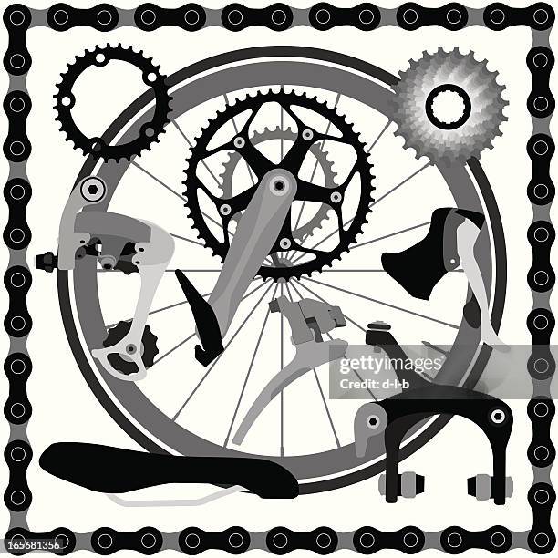 ilustraciones, imágenes clip art, dibujos animados e iconos de stock de road bike piezas - derailleur gear