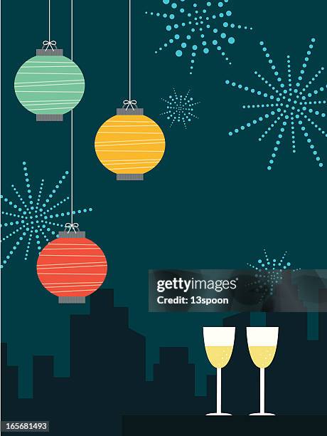 new year's lantern trio - paper lantern stock illustrations