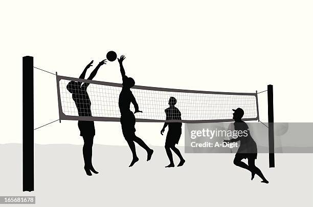 volleyballers vector silhouette - volleyball net vector stock illustrations