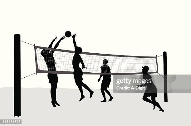 volleyballers vector silhouette - beach volleyball group stock illustrations