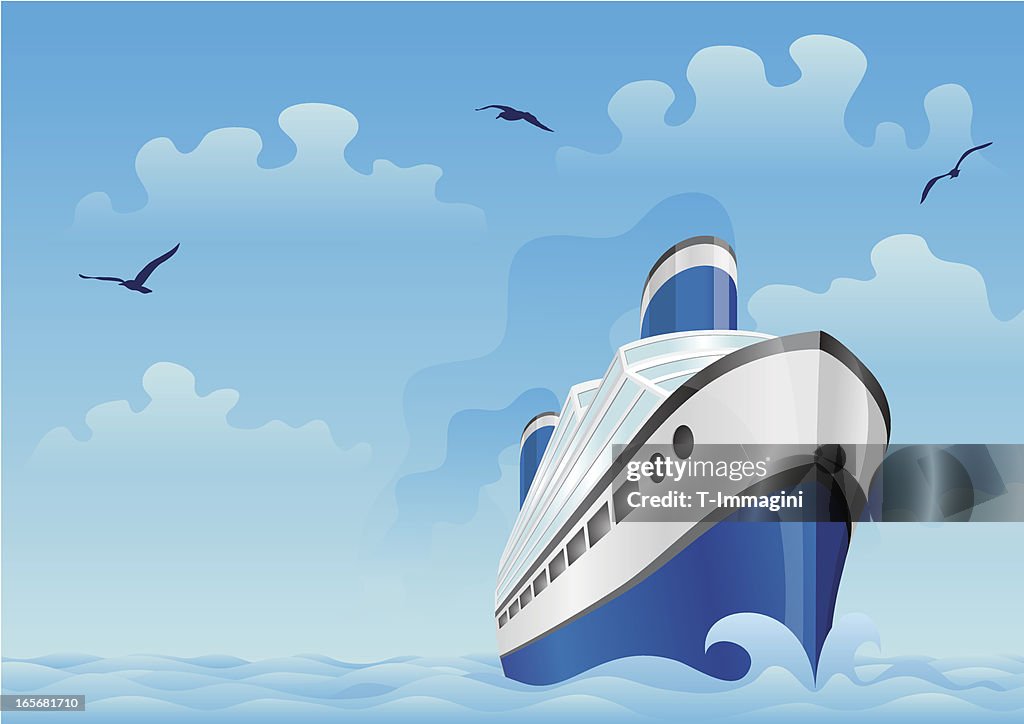 Barco no mar azul