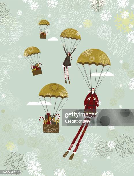 santa parachuting - elf stock illustrations