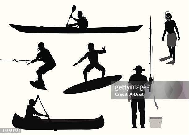 stockillustraties, clipart, cartoons en iconen met water sports vector silhouette - canoeing and kayaking