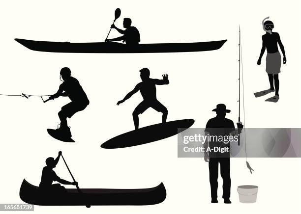 water sports vector silhouette - fisherman stock illustrations