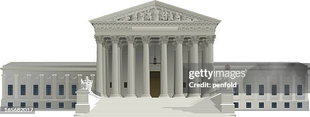 stockillustraties, clipart, cartoons en iconen met graphic of us supreme court building on white background - gebouw van het amerikaans hooggerechtshof