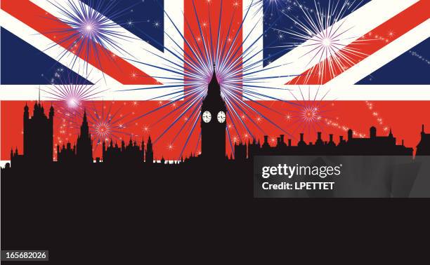 british celebration - big ben fireworks stock illustrations